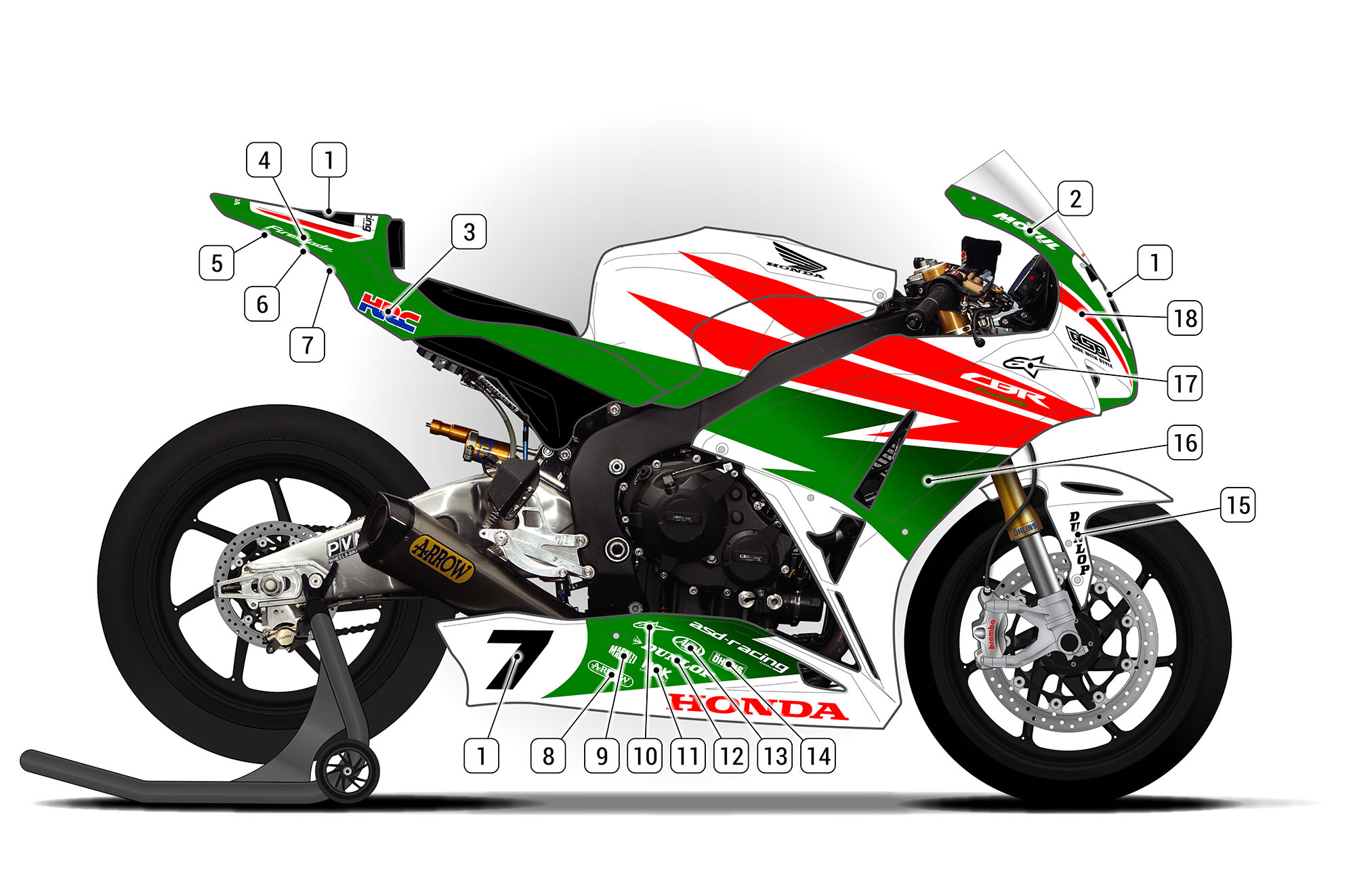 Honda CBR Fireblade 1000RR / 600RR lime green logo decals set 