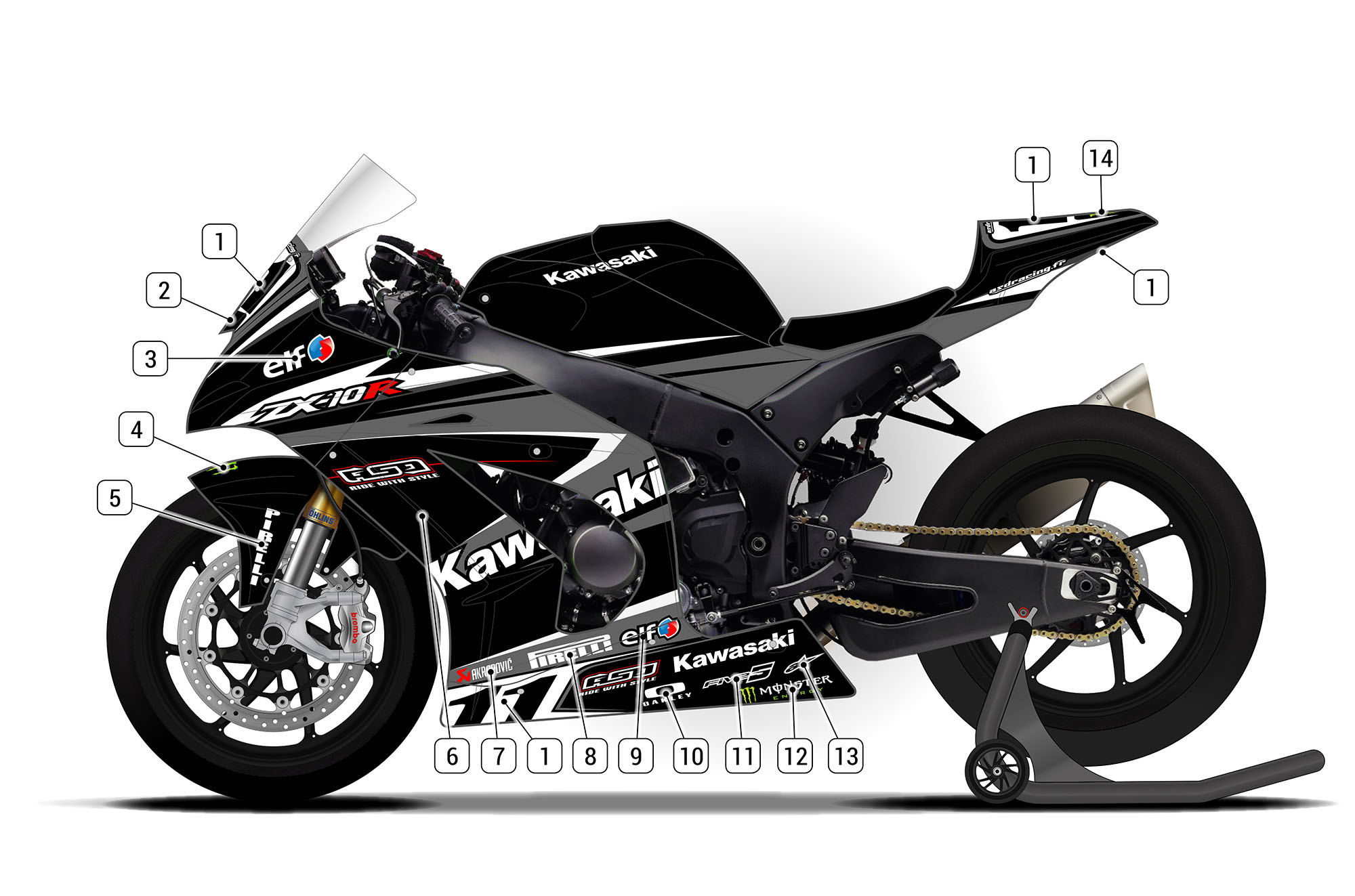 トールペイント Kawasaki ZX-10R 2011/15 D1 | ASD Racing