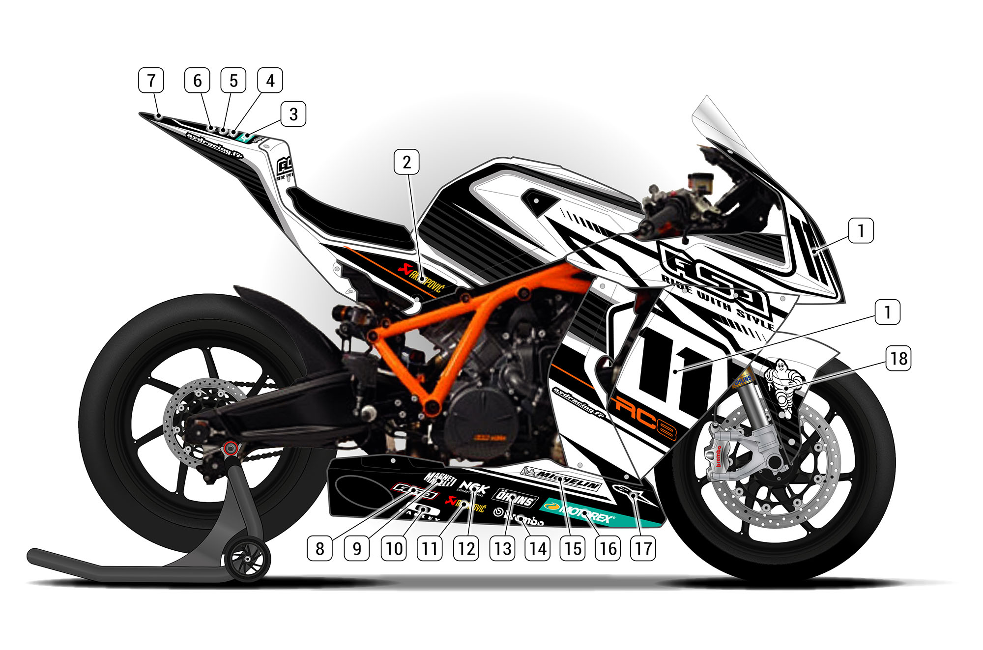 公式通販サイトセール GRAPHICS-KIT_KTM-RC8_WHITE- パーツ
