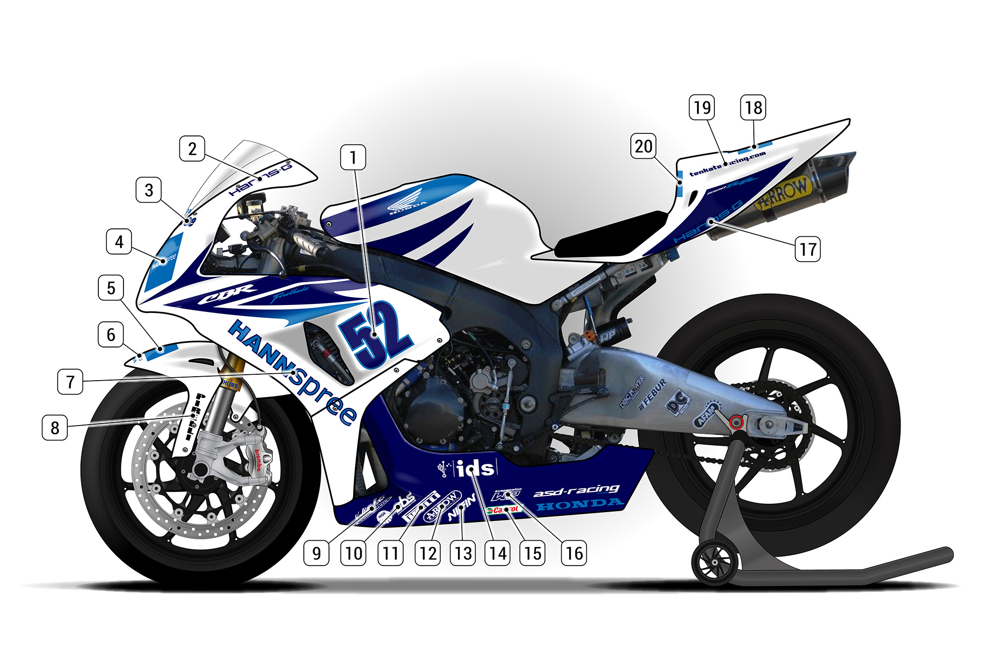 CBR1000RR 06-07 SC57 社外カウル(白青黒KO)-カスタム無料 - 2026年