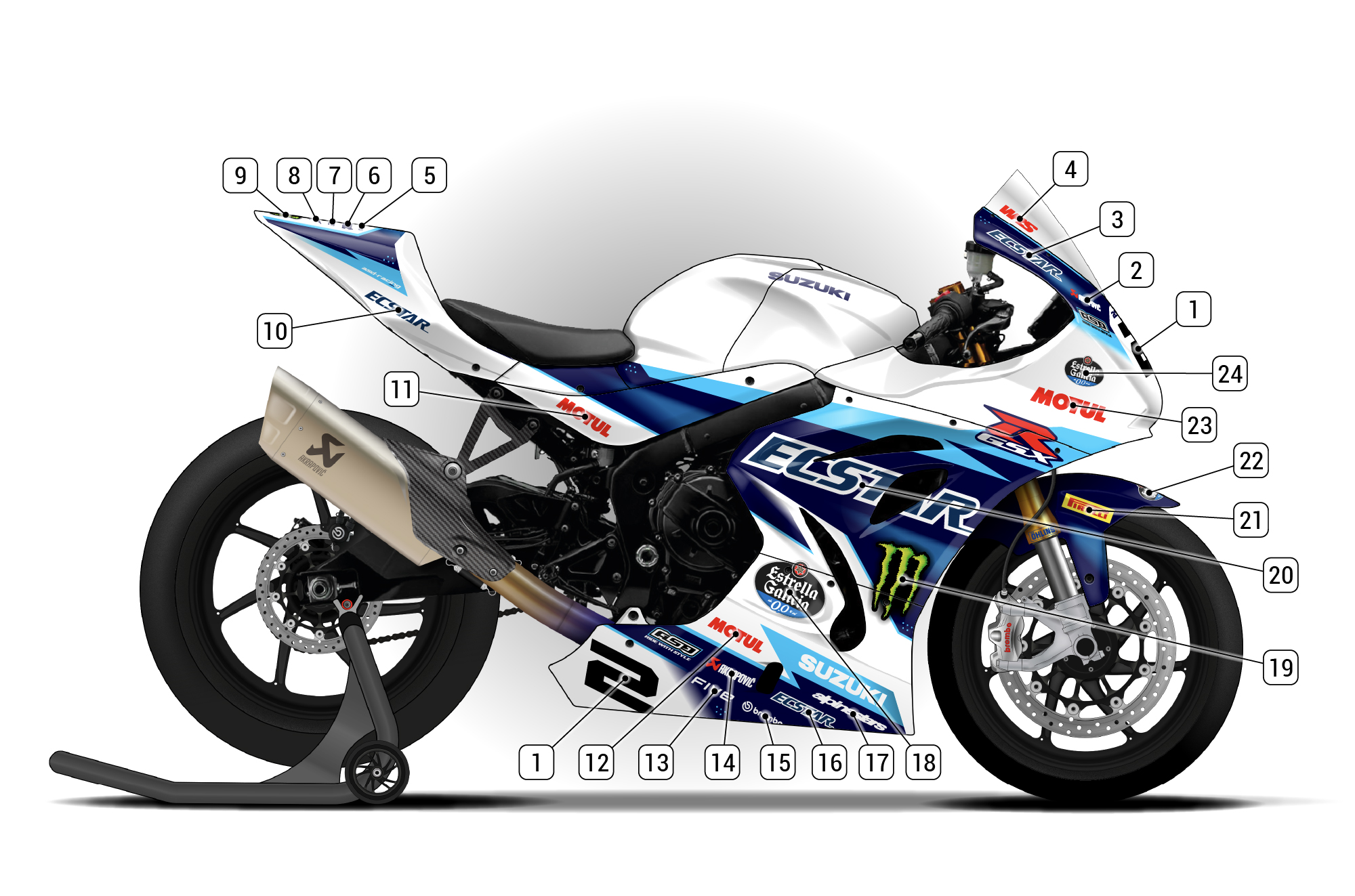 SUZUKI GSX R ボタン式ジャケット 青白 2017 Suzuki GSX-R 1000 | ASD Racing